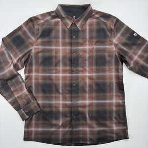 KUHL Response Lite Long Sleeve Shirt Mens Large Brown Plaid UPF 30+ Never Worn